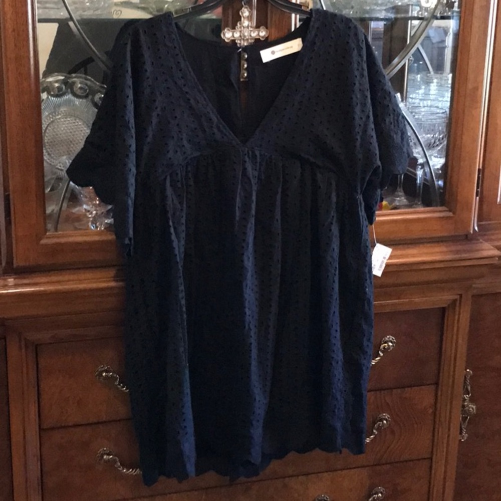 The Impeccable Pig Black eyelet short sleeve dress L